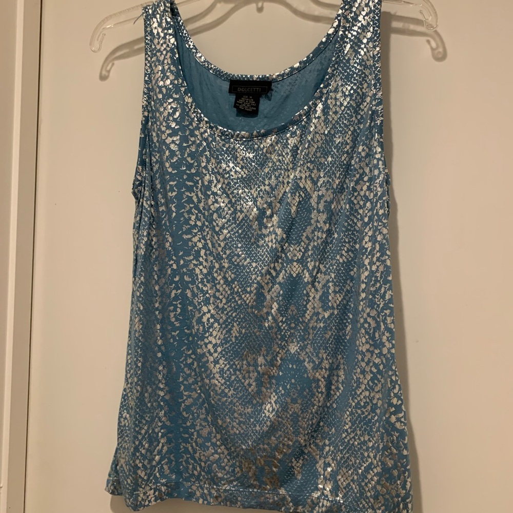Dolcetti Blue and Silver Foil Tank Top Blouse